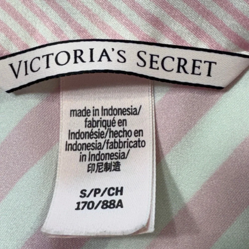 Victoria's Secret Pajama Set Womens Small Pink Excellent Striped Satin 2 Piece